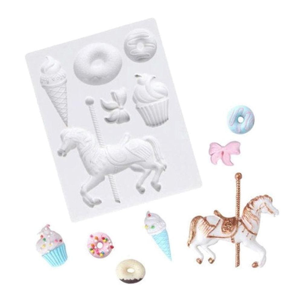 Molde De Silicone Cavalo Carrossel Doce Laço Sorvete
