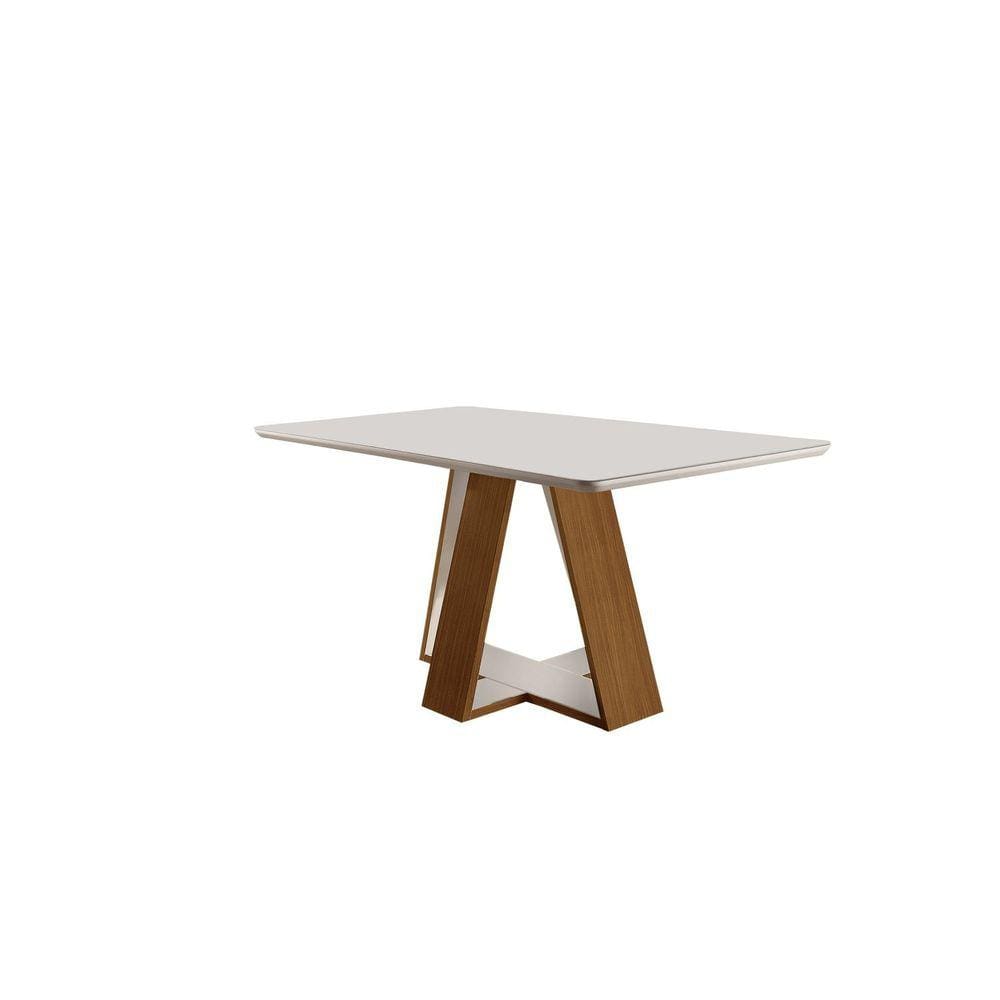 Mesa de Jantar 135x90cm Tampo em Vidro/Laca Grécia LJ Móveis Castanho Fosco/Off White