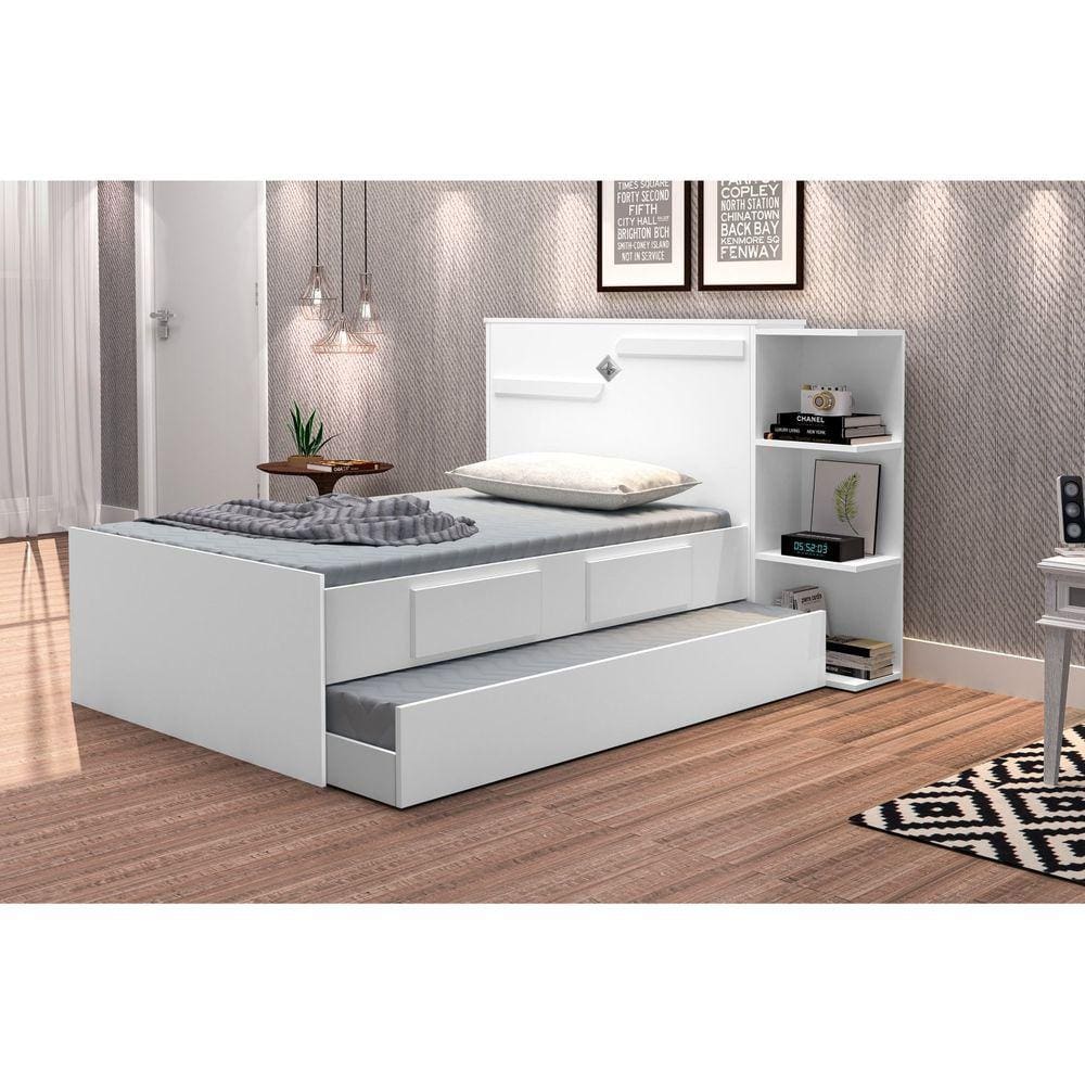 Bicama Baú Solteiro 2 Gavetas Iris J&A Móveis Branco