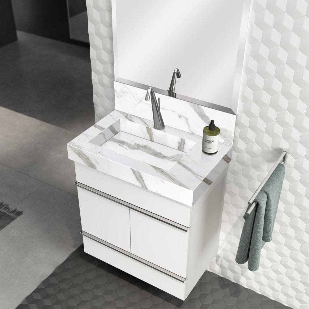 Lavatório em Porcelanato 60cm com Cuba Esculpida Slim Blu Lavatórios Calacata