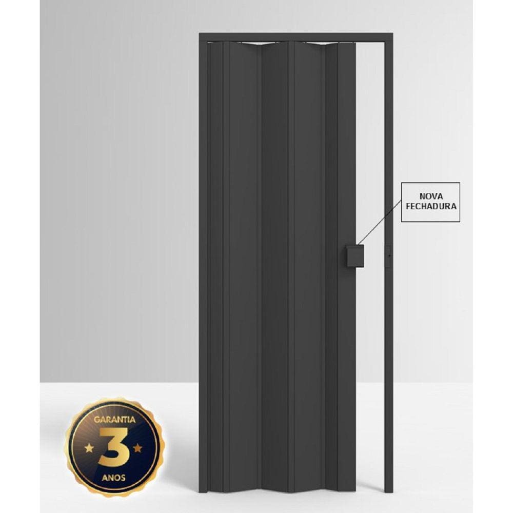 Porta de PVC Sanfonada 210x72cm Permatti Preto Preto