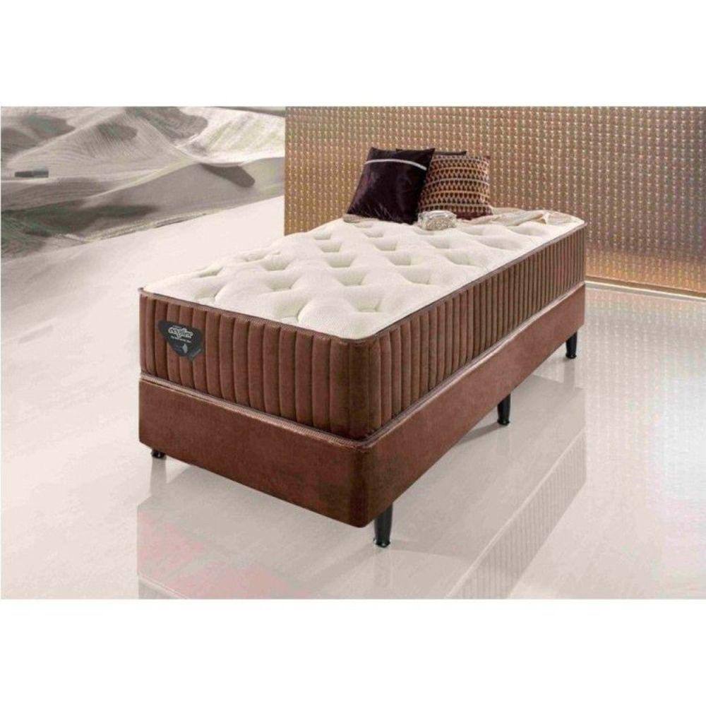 Conjunto de Quarto 1 Base Box Solteiro e 1 Colchão Solteiro Uni Ecoflex Marrom / Bege