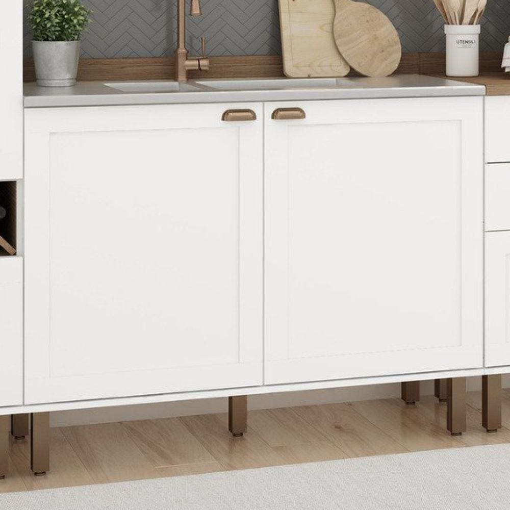 Balcão Para Cozinha 2 Portas Provençais sem Tampo Iluminata Genialflex Branco Fosco