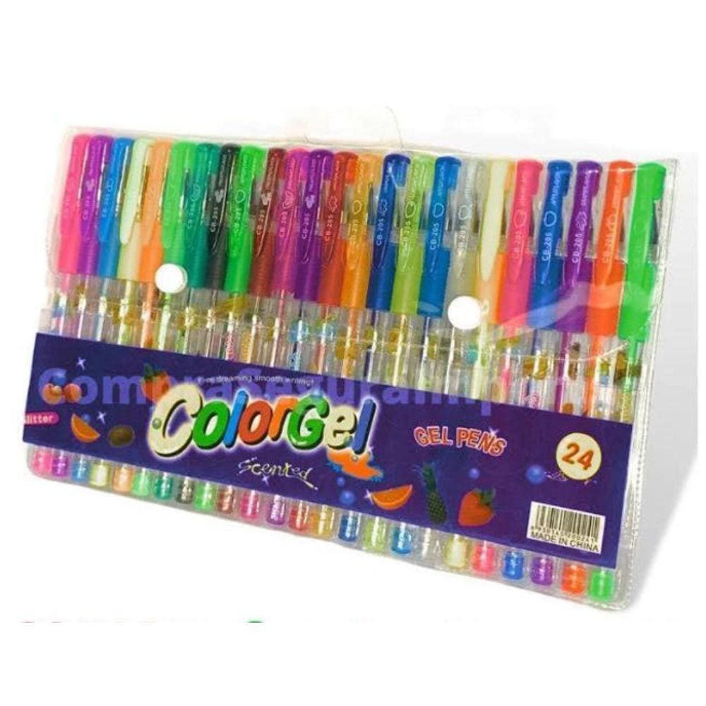 Kit Caneta Colorida Gel Com Glitter 24 Unidades Colorgel