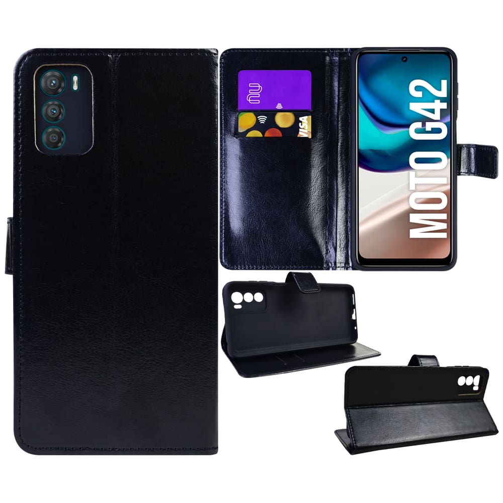 Capa Carteira Couro PRETA Compatível Moto G42 XT2233 6.4 - Cell In Power25
