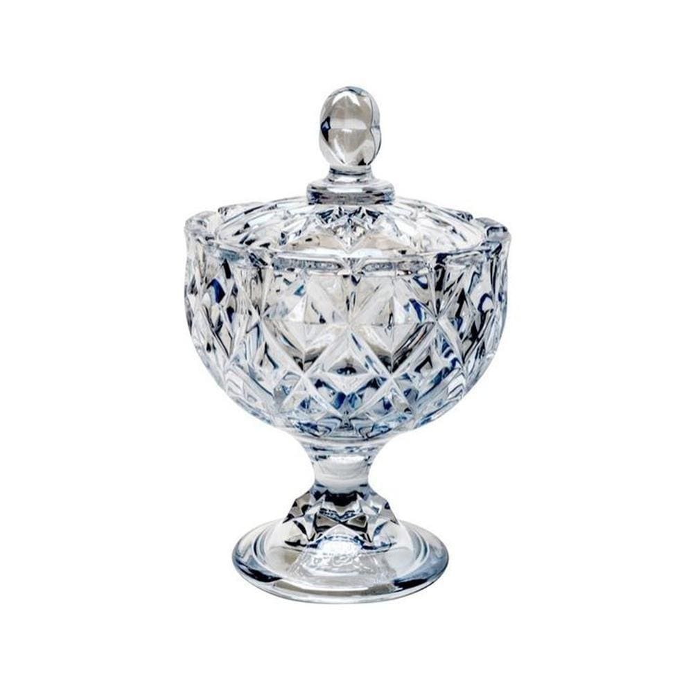 Bomboniere 14 Cm De Cristal Azul Com Pé E Tampa Crown Wolff