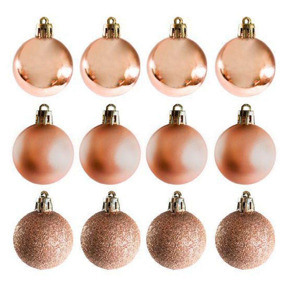 Bola De Natal Mista Champagne 24 Peças 5cm