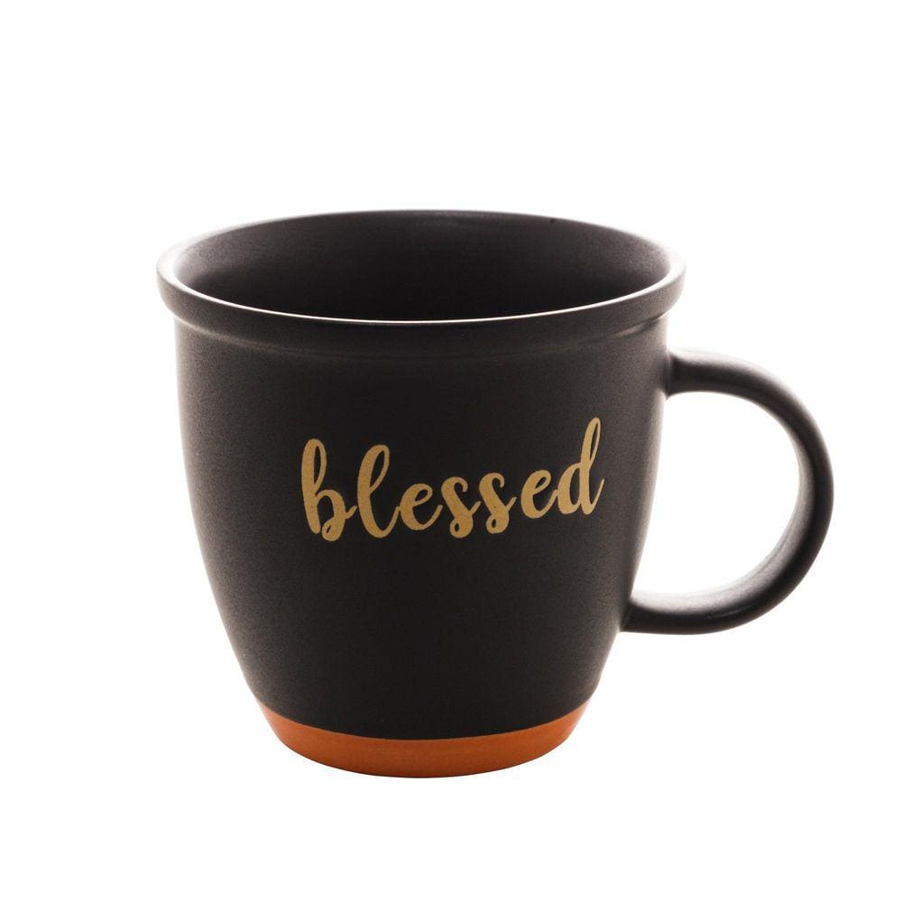 Caneca Em Cerâmica Bon Gourmet Blessed Preto E Laranja 380ml