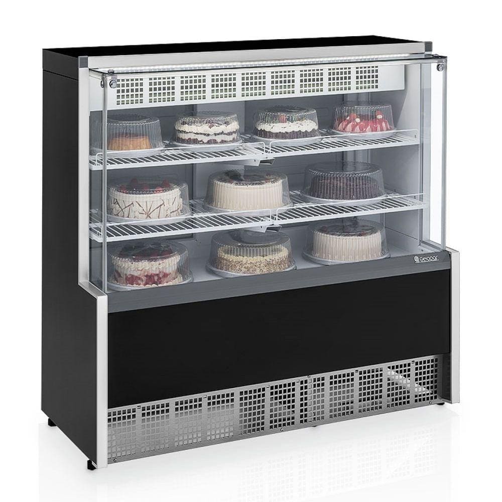 Vitrine Refrigerada Confeitaria Dupla Função GPEA-175R PR Preta Linha Aurora Vidro Reto Gelopar 1.75m