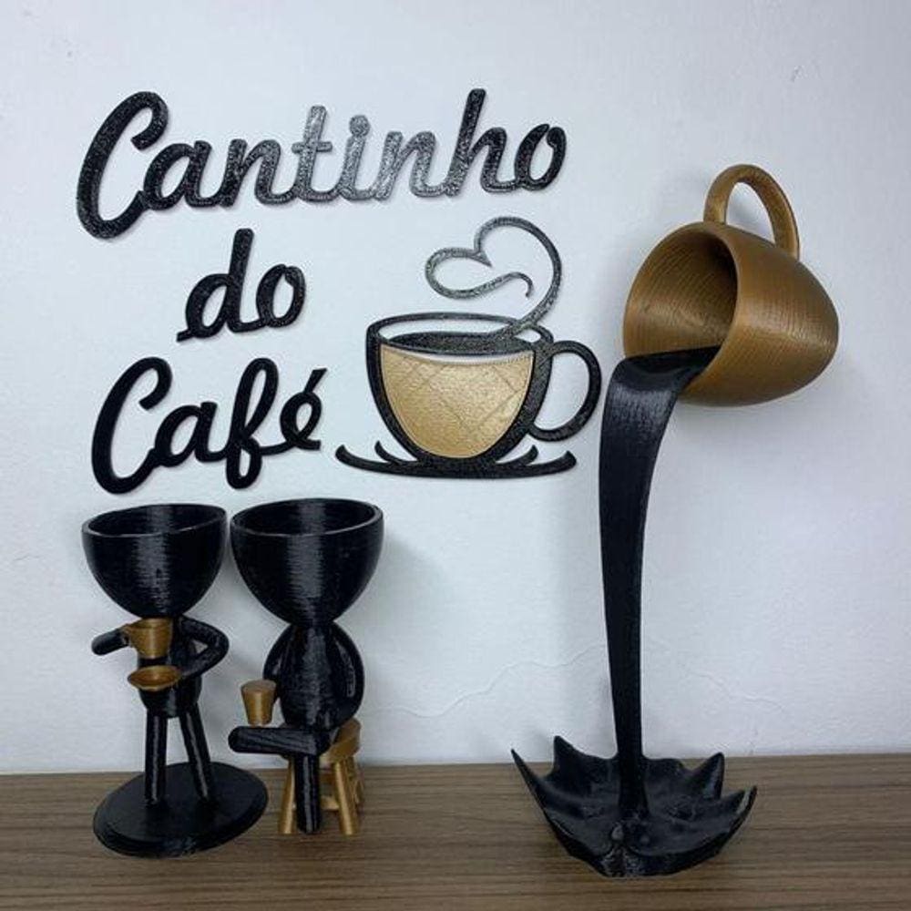Kit Decorativo Cantinho do Café - Robert Plant Xícara Flutuante e Letreiro - Preto com Dourado