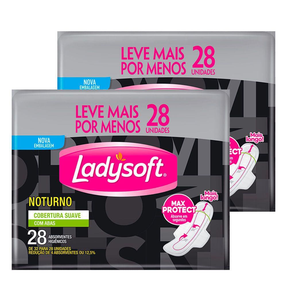 Kit Absorvente Ladysoft Noturno Suave Com Abas - 56 Unidades
