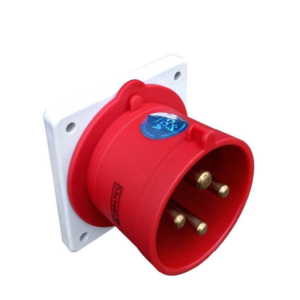 Plugue Fixo de Embutir Industrial - 380V Vermelho 3P+N+T de 6H - 380Vca - 32A Vermelho