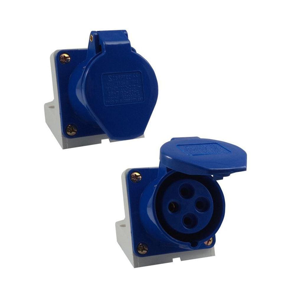 Tomada Industrial de Sobrepor / Parede - 220V - Azul 3P+T de 9H - 220Vca - 16A Azul