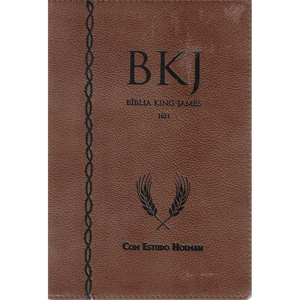 Bíblia 1611 King James Estudo Holman Couro Legitimo Marrom