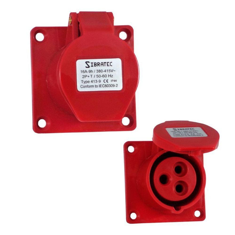 Tomada de Embutir Industrial - 380V Vermelho 3P+T de 6H - 380Vca - 16A Vermelho