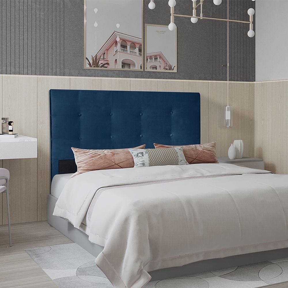 Cabeceira Solteiro 0,90m Berlim Suede Azul Marinho