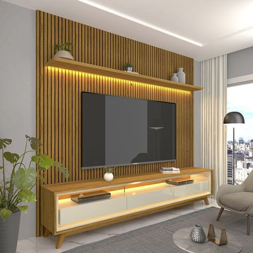 Rack com Painel Impressão Ripada para TV até 75 Polegadas com LED com Pés Requinte 220cm Gelius Móveis Naturale/Off White Menor preço em Rack com Painel Impressão Ripada para TV até 75 Polegadas com LED com Pés Requinte 220cm Gelius Móveis Naturale/Off White
