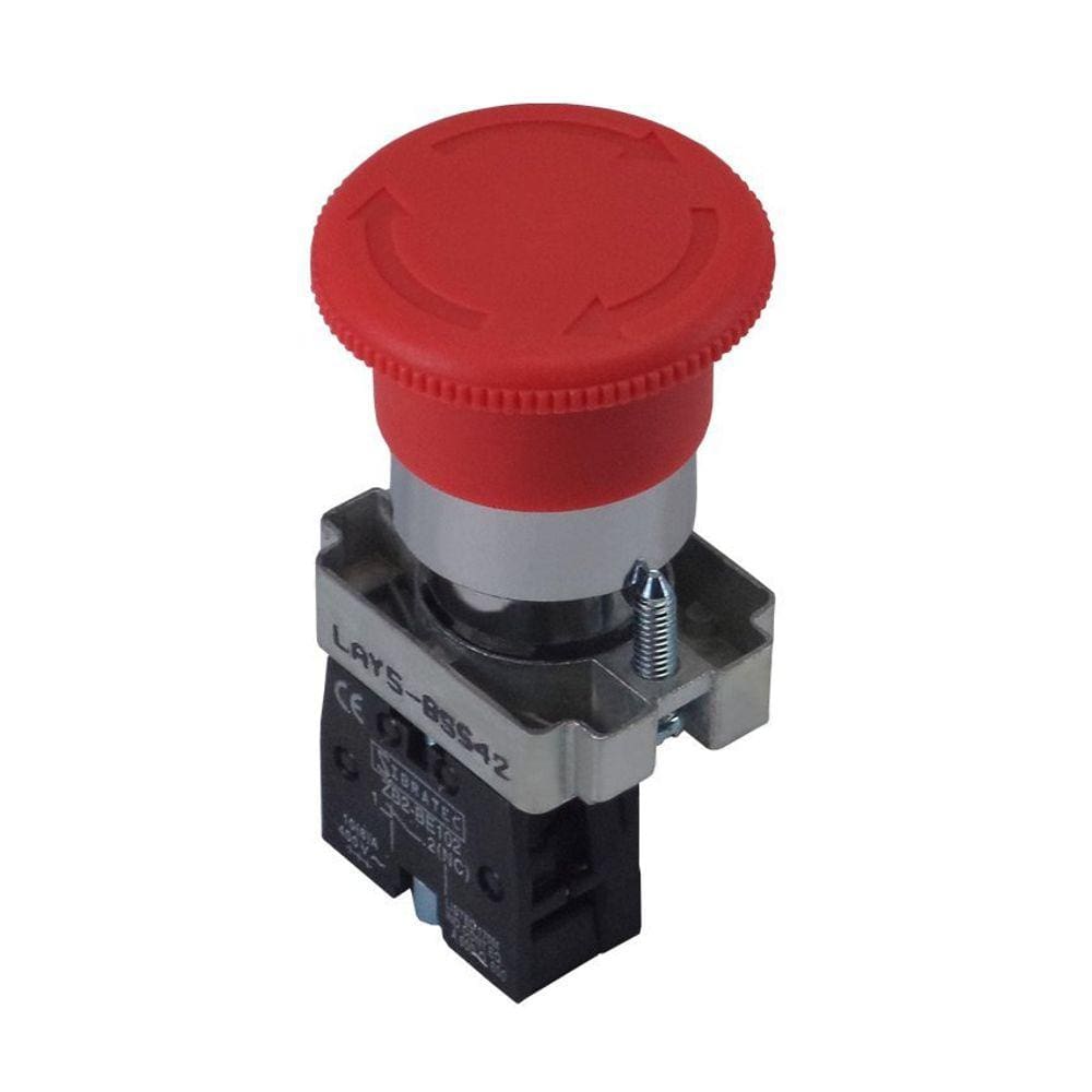 Botão de Emergência Modelo Metálico XB2-BS542 Vermelho - Trava (Gira p/ Destravar) 1NF