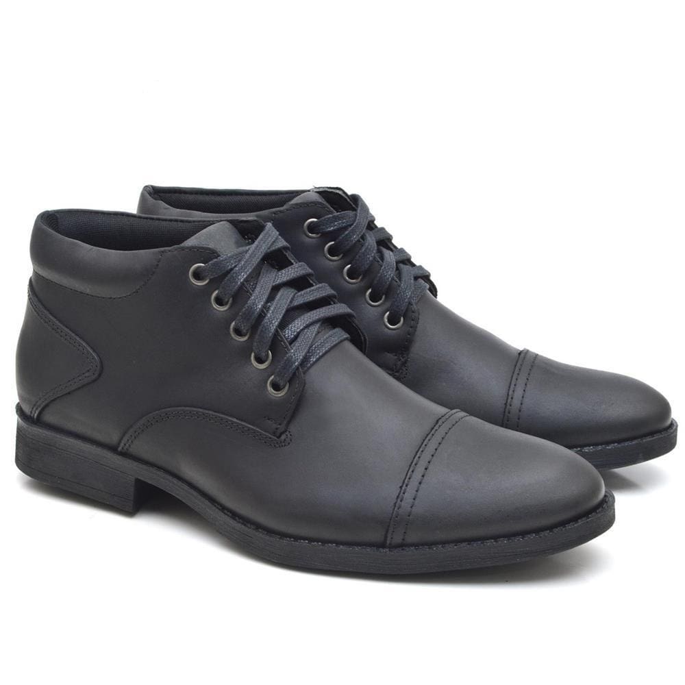 Bota Casual Masculina Couro Cadarço Estilo Conforto Macio