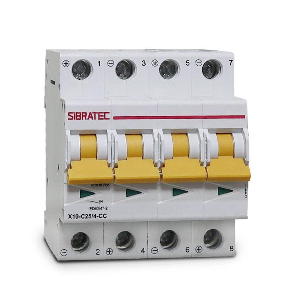 Disjuntor tipo DIN para Corrente Contínua Tetrapolar X10 C25/4-CC 25A -10Ka Ruptura - 1000Vcc -Fotovoltaico