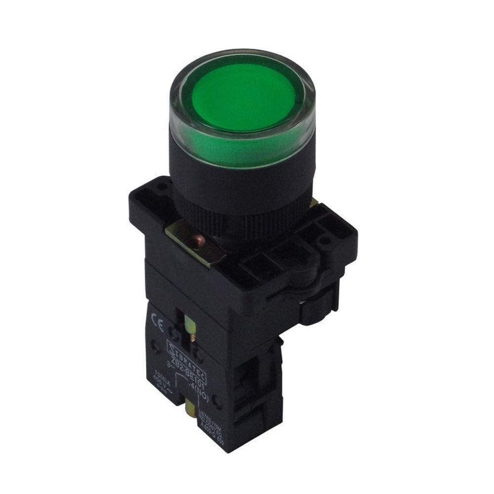 Botão de Impulso Iluminado Plástico EW3361 24Vcc/Vca Verde - com 1NA