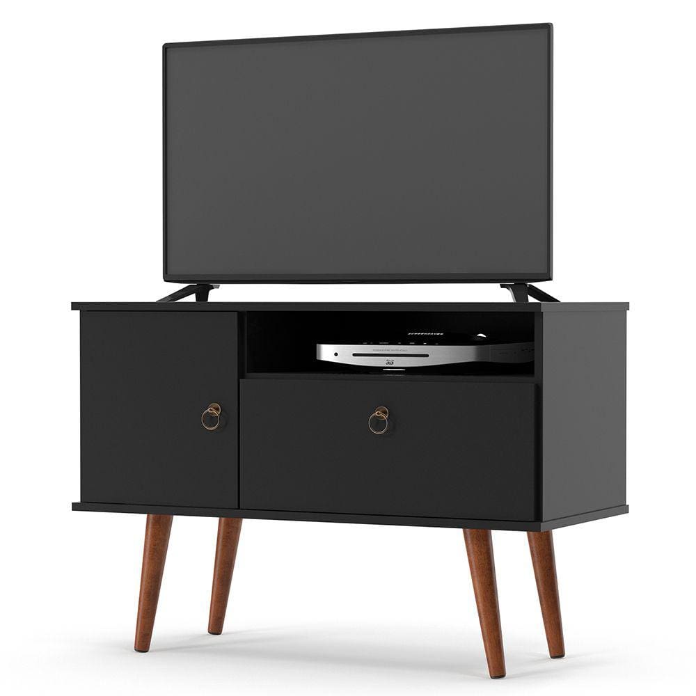 Rack TV até 32" Retrô 2 Portas Yan Preto Acetinado Patrimar