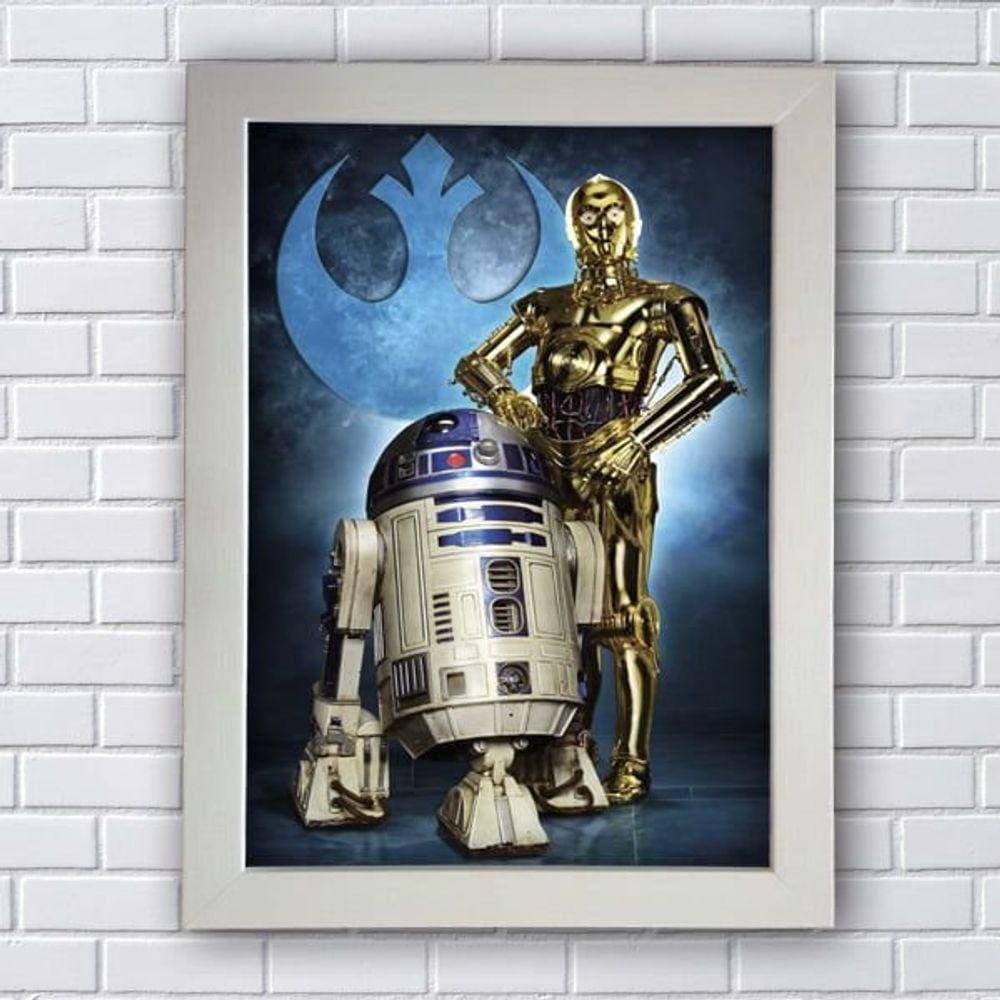 Quadro Decorativo Geek MDF com Moldura - C-3PO e R2-D2