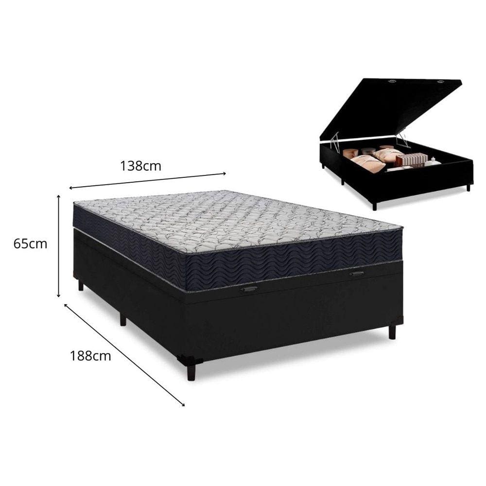 Cama Box Baú Casal Preto + Colchão De Espuma D45 - Ortobom - Airtech 150 60x138x188cm
