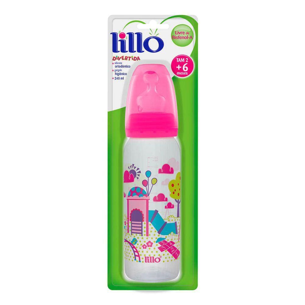 Mamadeira Lillo Divertida 6+ Meses Silicone 240mL Rosa