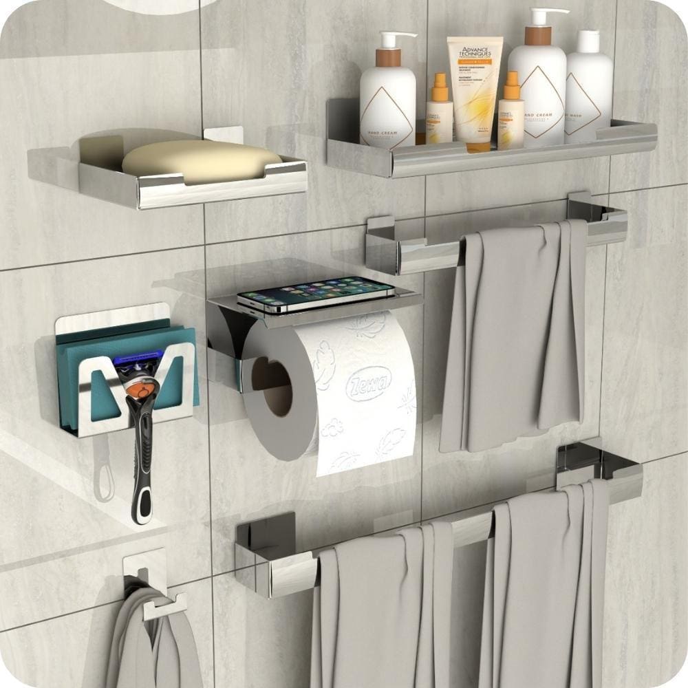 Kit Acessórios Para Banheiro Inox Ventosa Adesivo 7pçs ELG