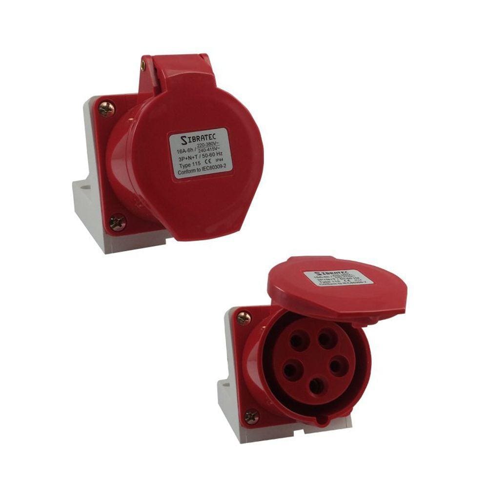 Tomada Industrial de Sobrepor / Parede - 380V - Vermelho 3P+T de 6H - 380Vca - 32A Vermelho