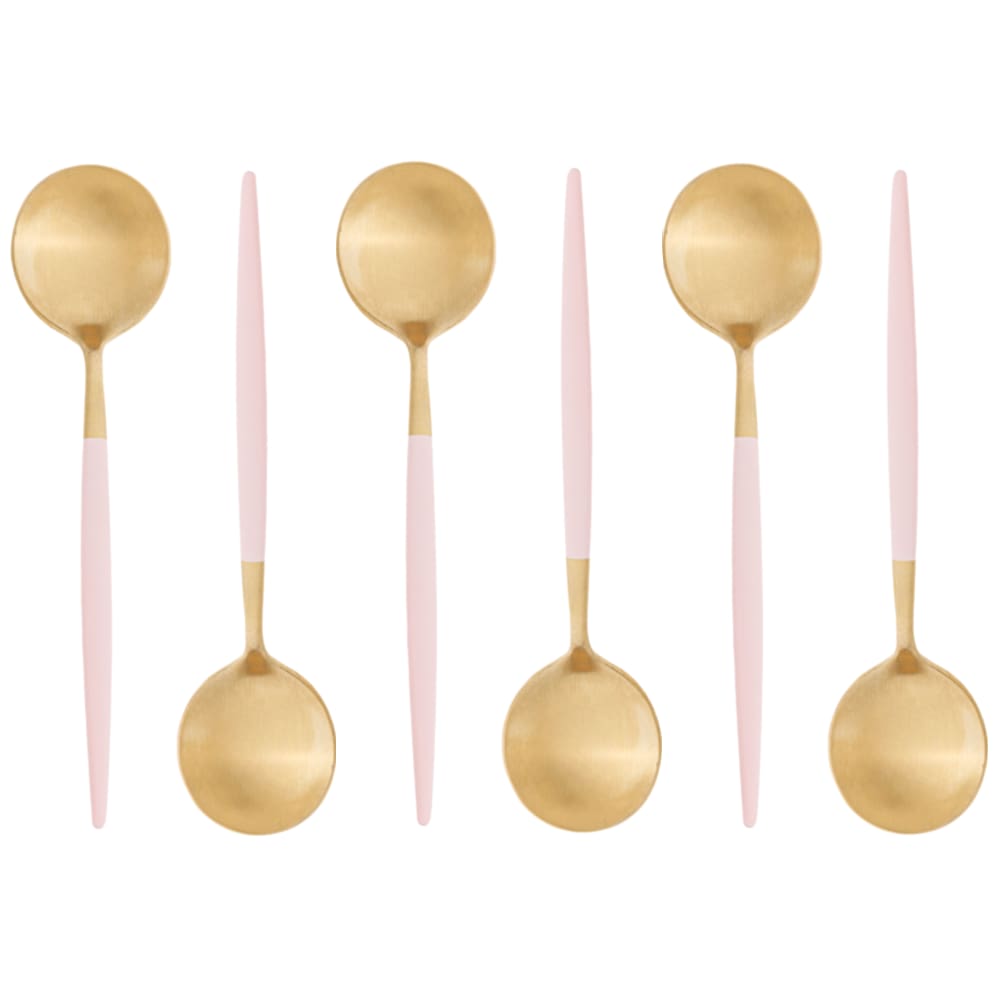 Cj 6 Colheres de Sobremesa Aço Inox Ópera Champanhe Rosa Lyor