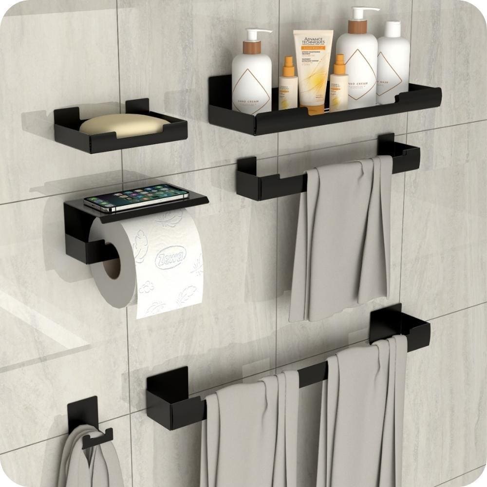 Kit Acessórios Para Banheiro Preto Ventosa Adesivo 6pçs ELG
