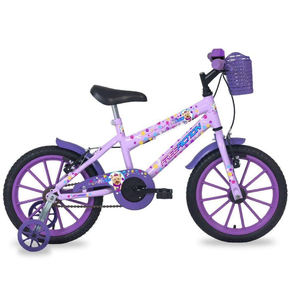 Bicicleta Infantil Aro 16 Free Action Kiss Lilás