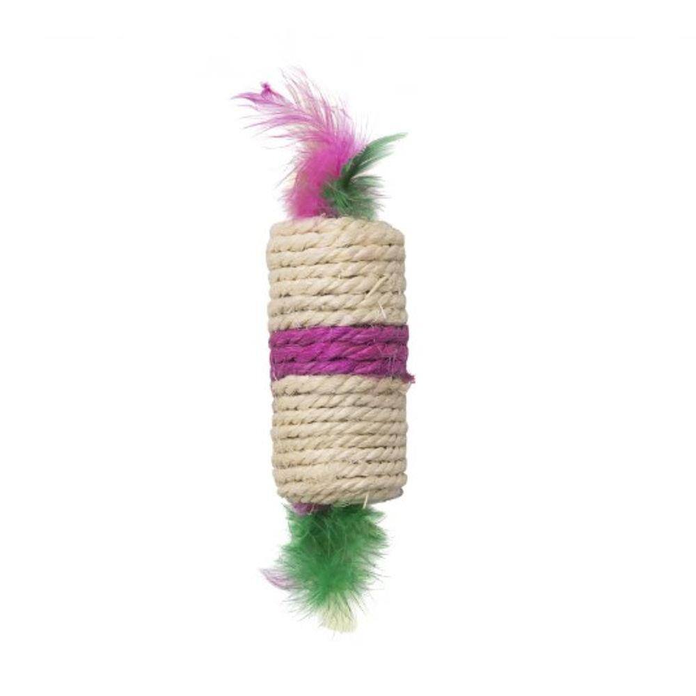 Brinquedo para Gatos Cilindro de Sizal com Penas e Catnip