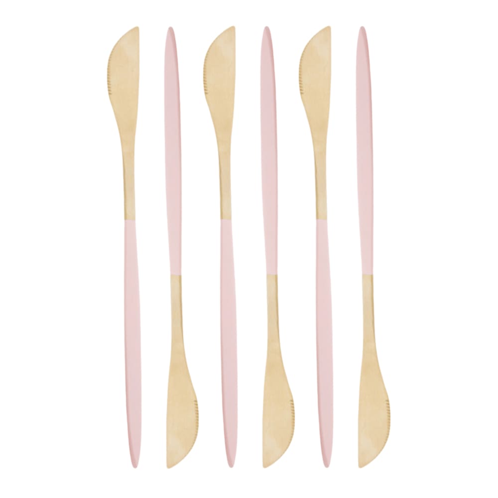 Conjunto 6 Facas de Mesa Aço Inox Ópera Champanhe Rosa Lyor