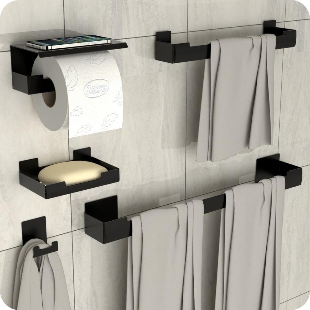 Kit Acessórios Para Banheiro Preto Ventosa Adesivo 5pçs ELG