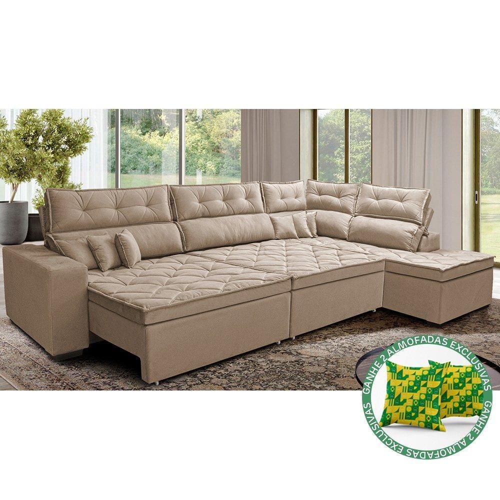 Sofá de Canto Retrátil e Reclinável Direito 3,00x2,36m Molas Cama inBox Espanha. Velusoft