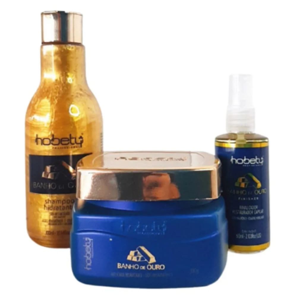 Kit Shampoo 300ml + Máscara 300g + Óleo 60ml Banho De Ouro Hobety