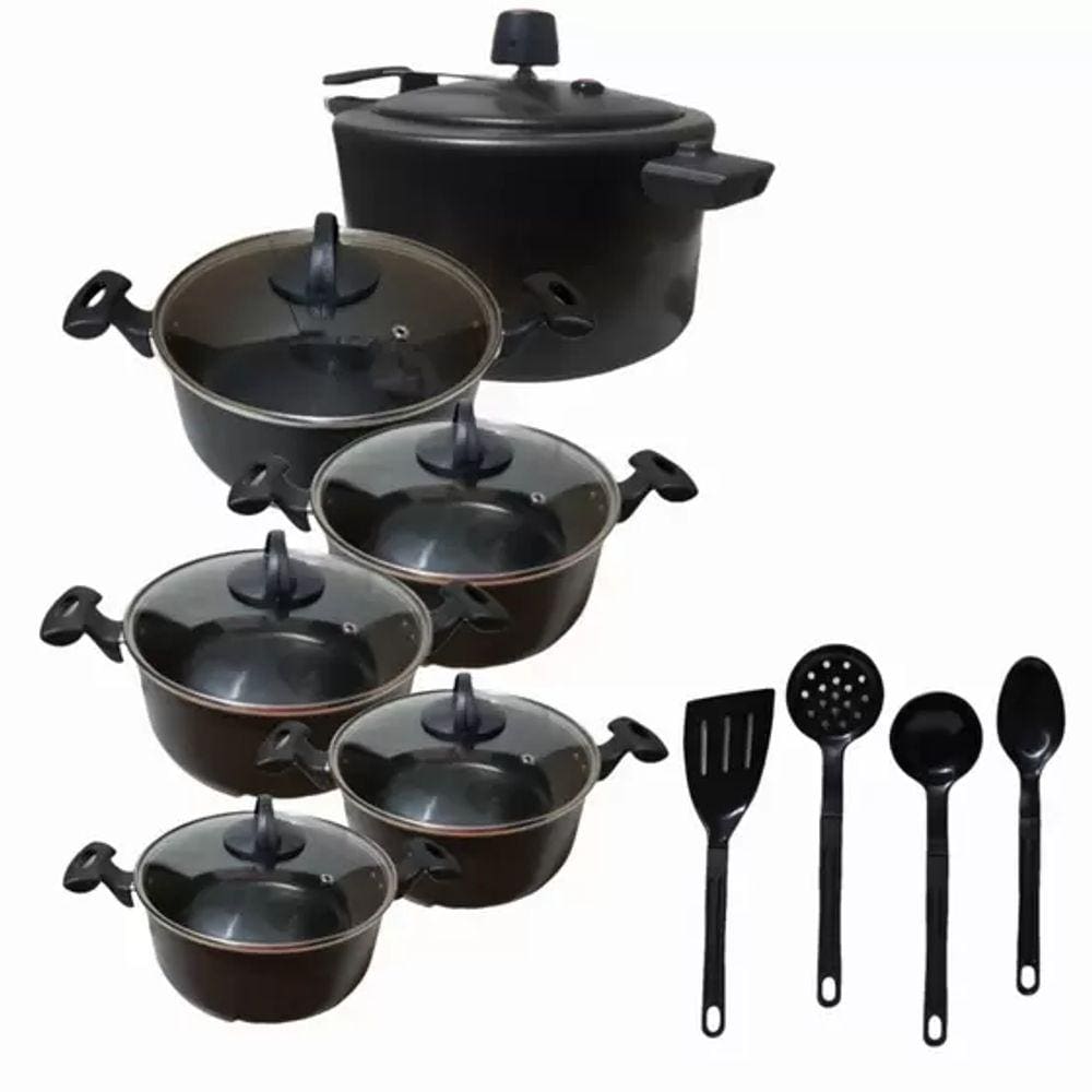 Conjunto Teflon Preto Antiaderente Com 10 Peças