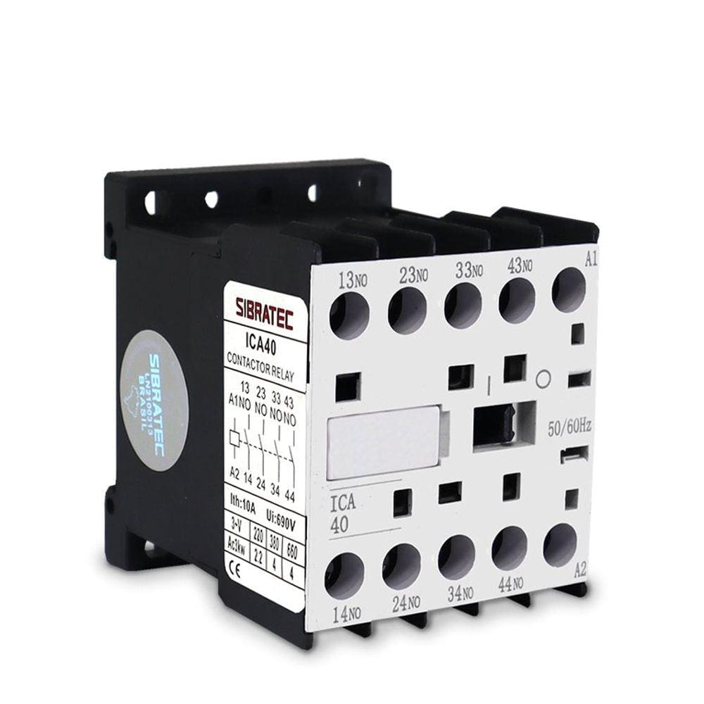 Contator Auxiliar de 6A. - Com Bobina de Alimentação em 220Vca ICA40 - 4NA - em 220Vca