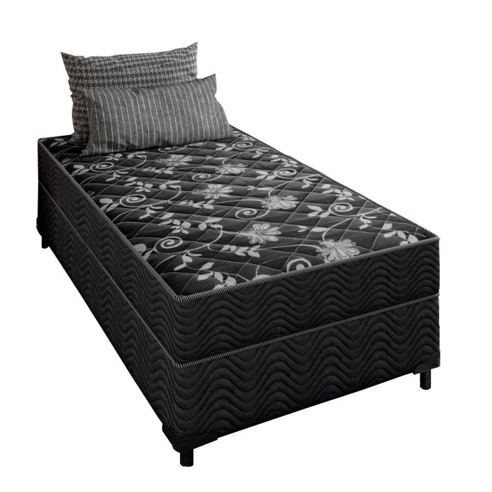 Cama Box Solteiro 88 Matelassê Onda Preto com Colchão Lisboa Espuma D28 Preto - Bello Box