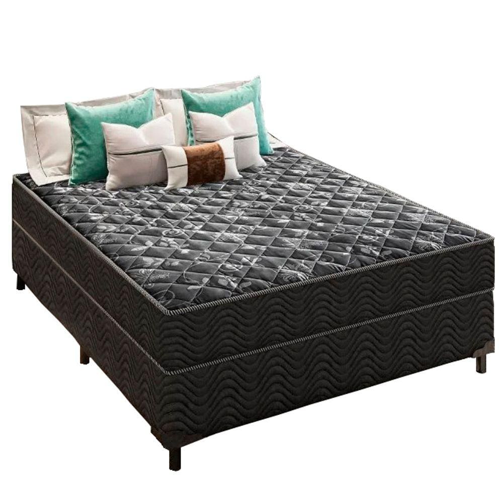 Cama Box Casal 138 Matelassê Onda Preto com Colchão Lisboa Espuma D28 Preto - Bello Box