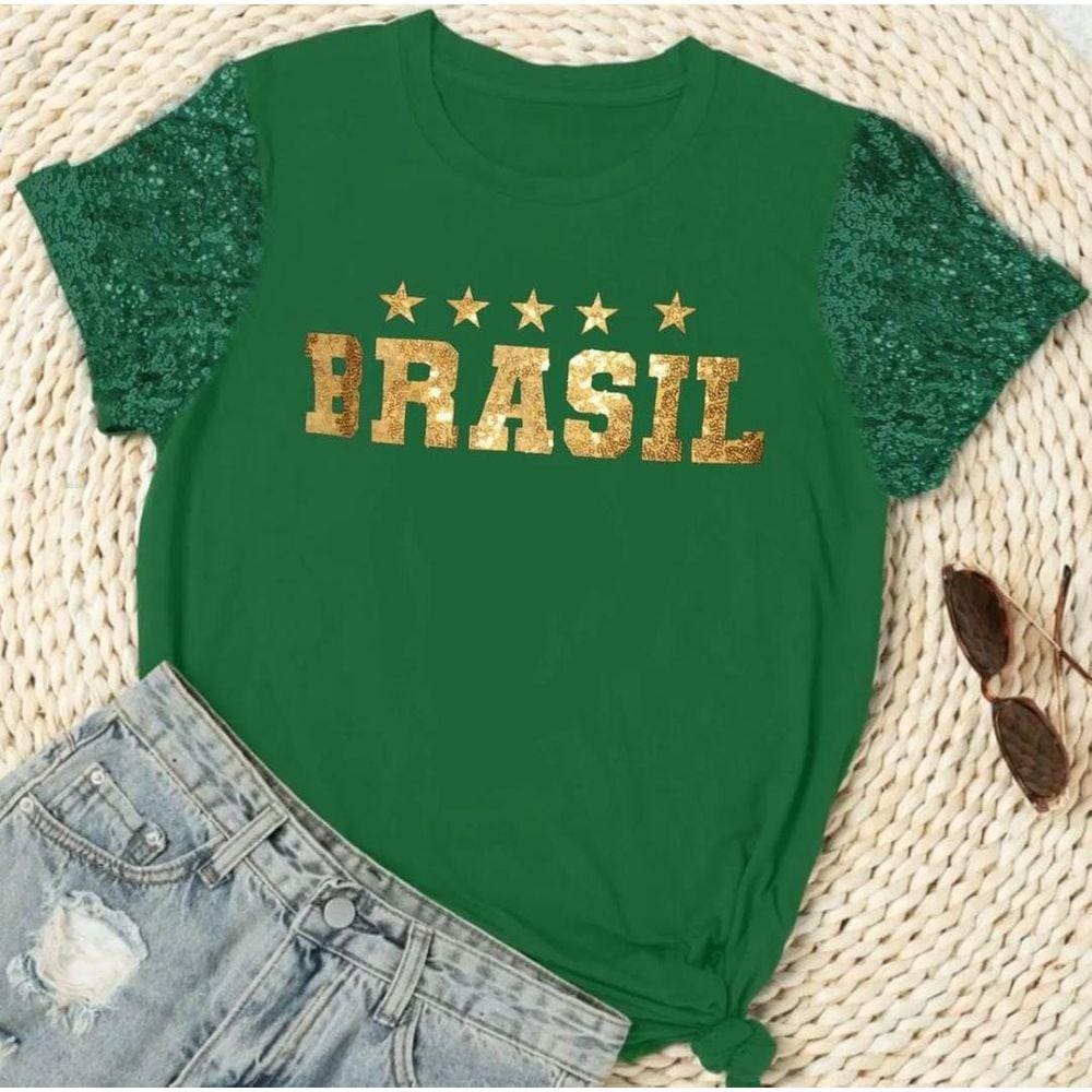 T-Shirt Feminina Brasil Manga Paete - Brasil