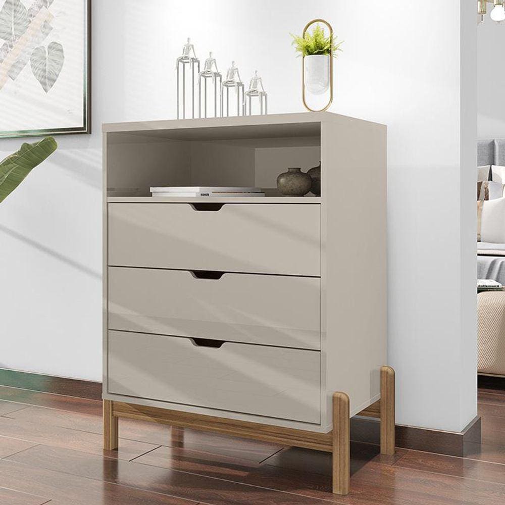 Cômoda Quarto Antares 3 Gavetas com Pés de Madeira Maciça