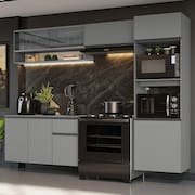 Armário De Cozinha Completa Suspenso 260cm 10 Cinza