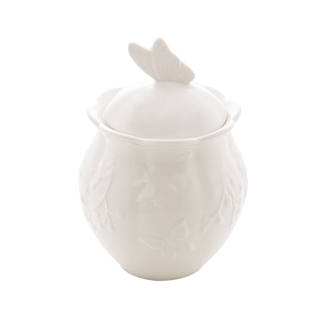 Açucareiro de Porcelana New Bone Butterfly Flower Branco Lyor