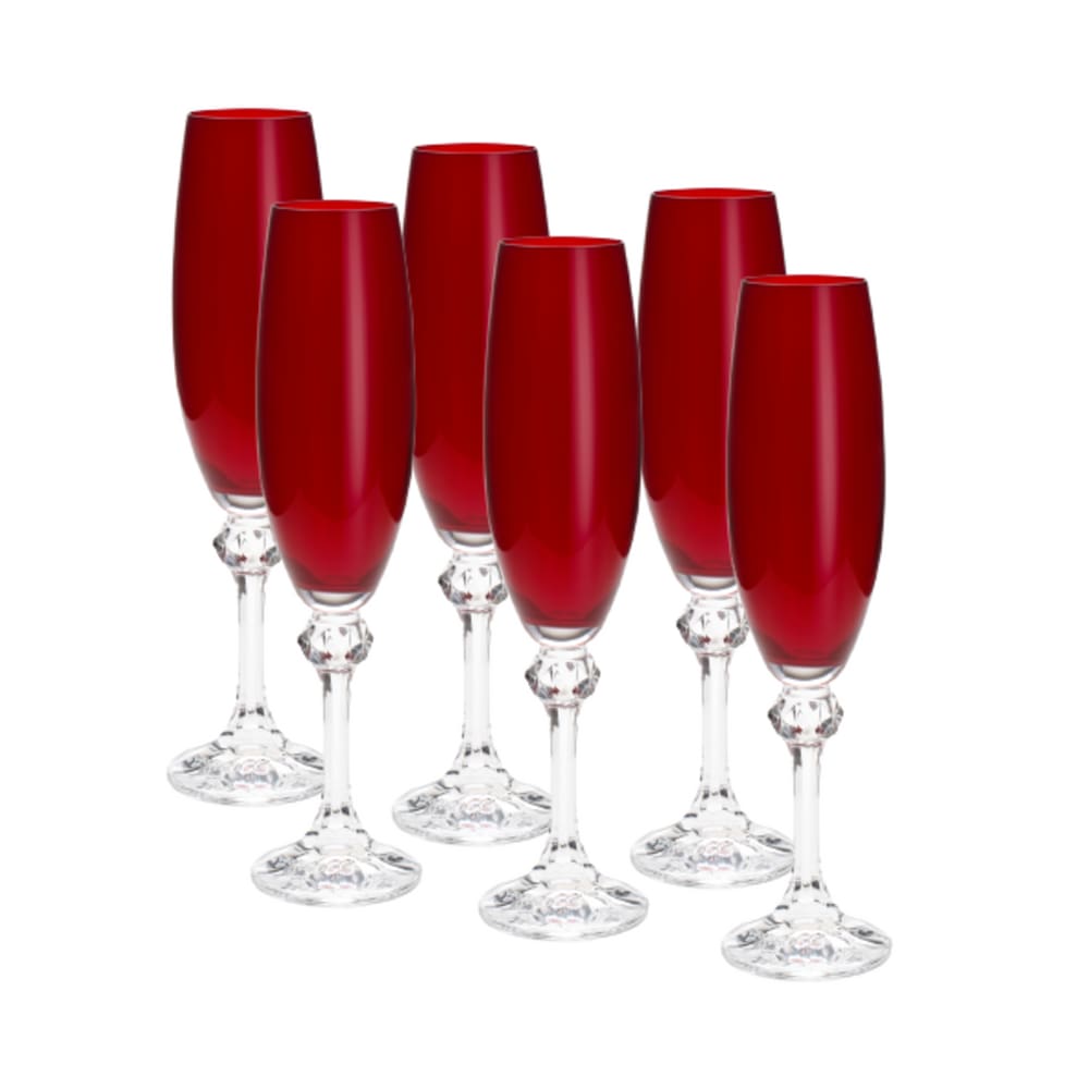 Cj 6 Taças de Cristal P/ Champagne 220ml Elisa Rubi Bohemia