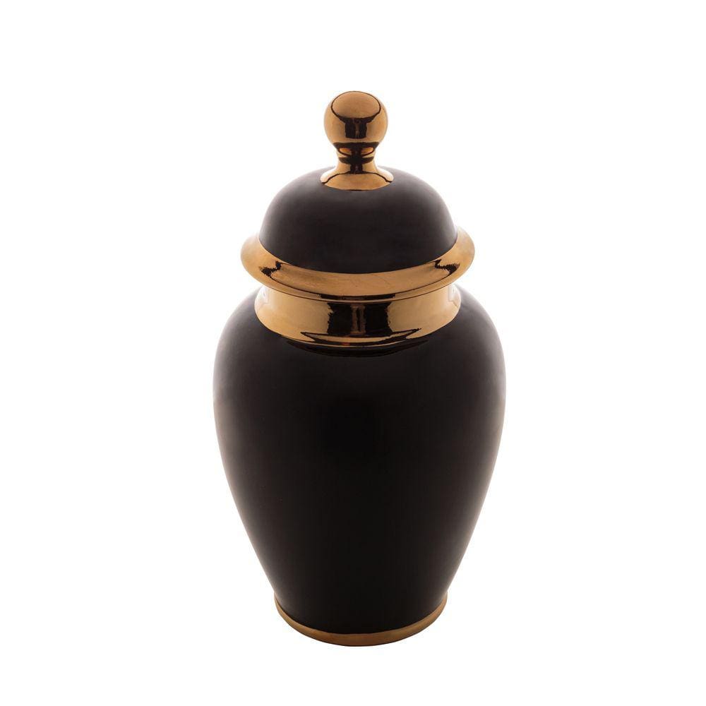 Potiche Decorativo de Porcelana Preto e Dourado 29x15cm Royal Decor
