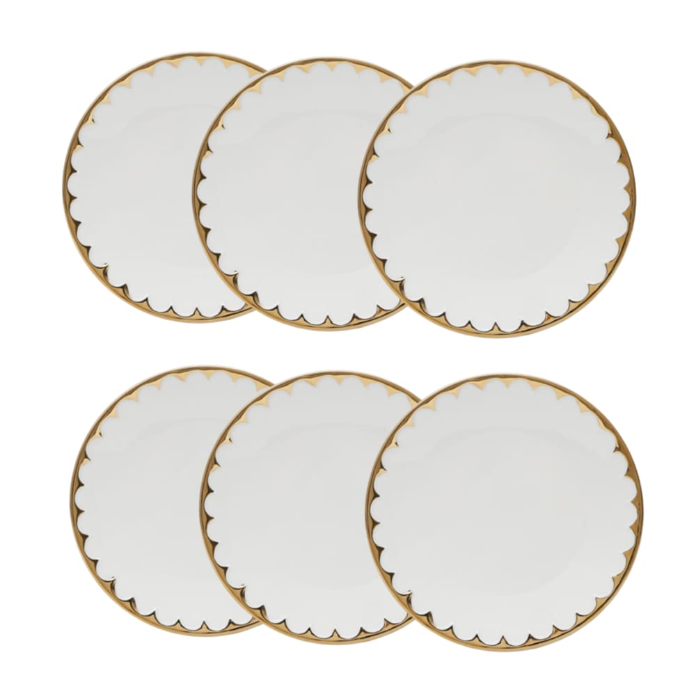 Cj 6 Pratos Rasos de Porcelana EGG Branco/Dourado 27cm Wolff